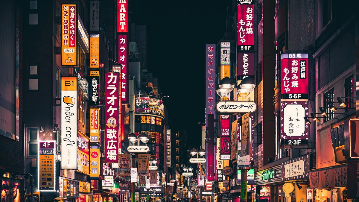 Neon-lit streets of Shinjuku at night, Tokyo
